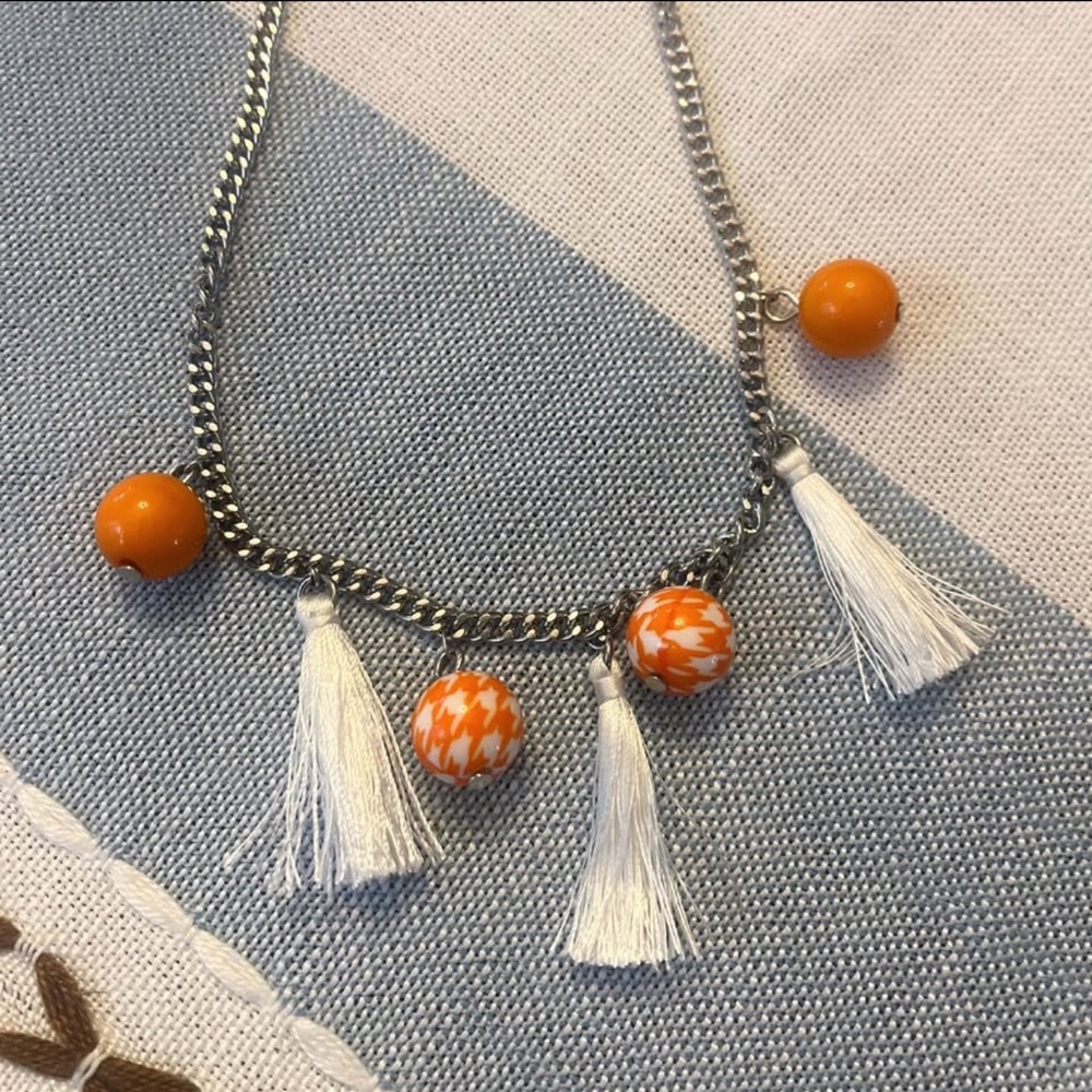 Tennessee Vols Game Day Necklace – Orange Beads & White Tassels